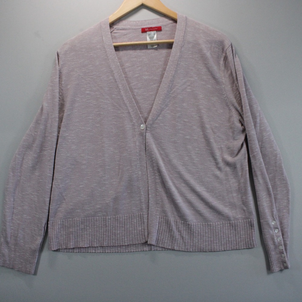 Anne Klein AK Purple Marl V-Neck Single Button Cardigan Confort Sweater XL